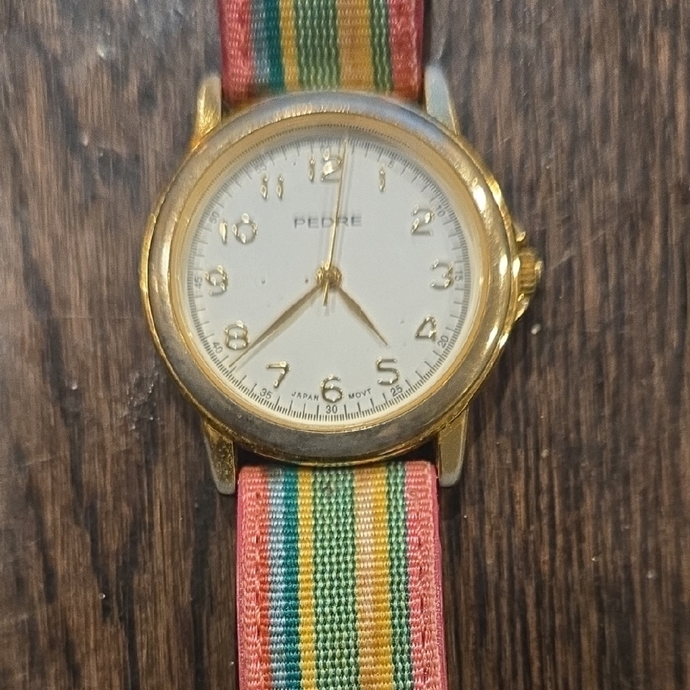 Gold Women's Watch with Multicolor Strap